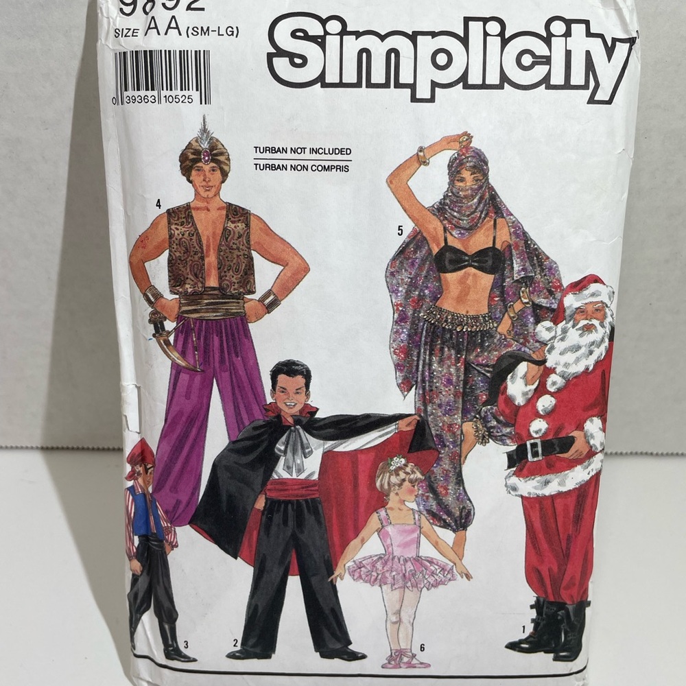 Simplicity #9892 Adult & Kids Costume Pattern SM-LG